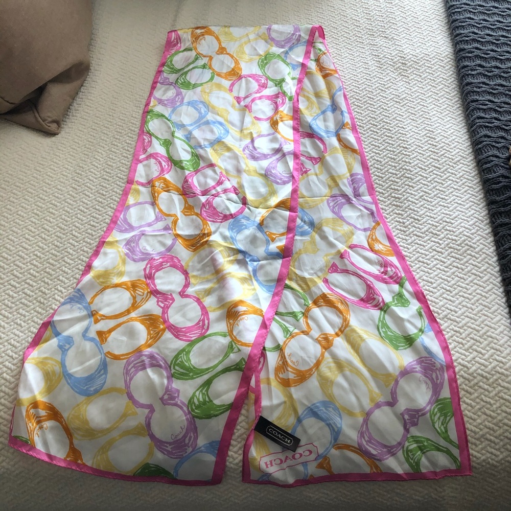 Coach long silk pastel colored scarf